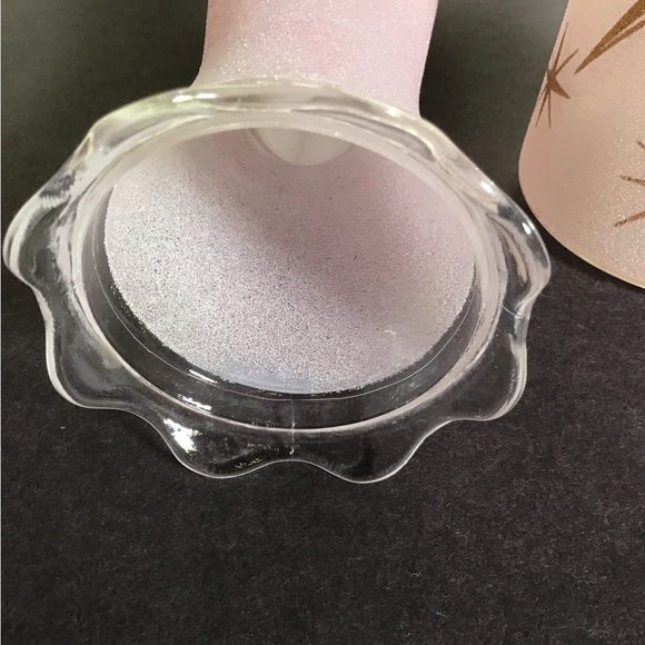 Rare atomic gold stars pink sugar glass vase pair with flared scalloped tops - Picture 8 of 13